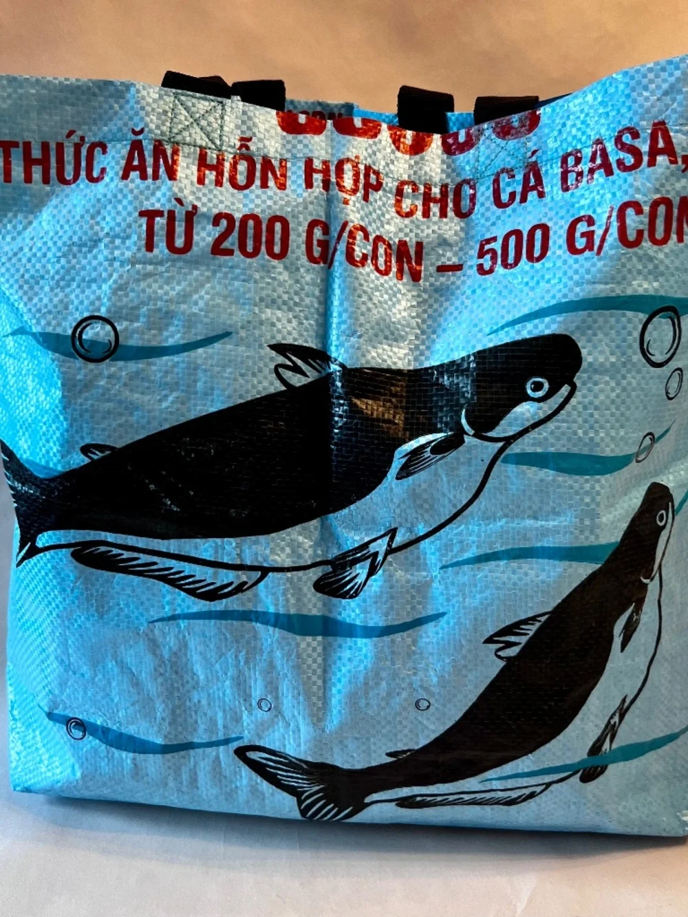 Blue Whale Tote Bag • Upcycled Feed Sack Market Tote